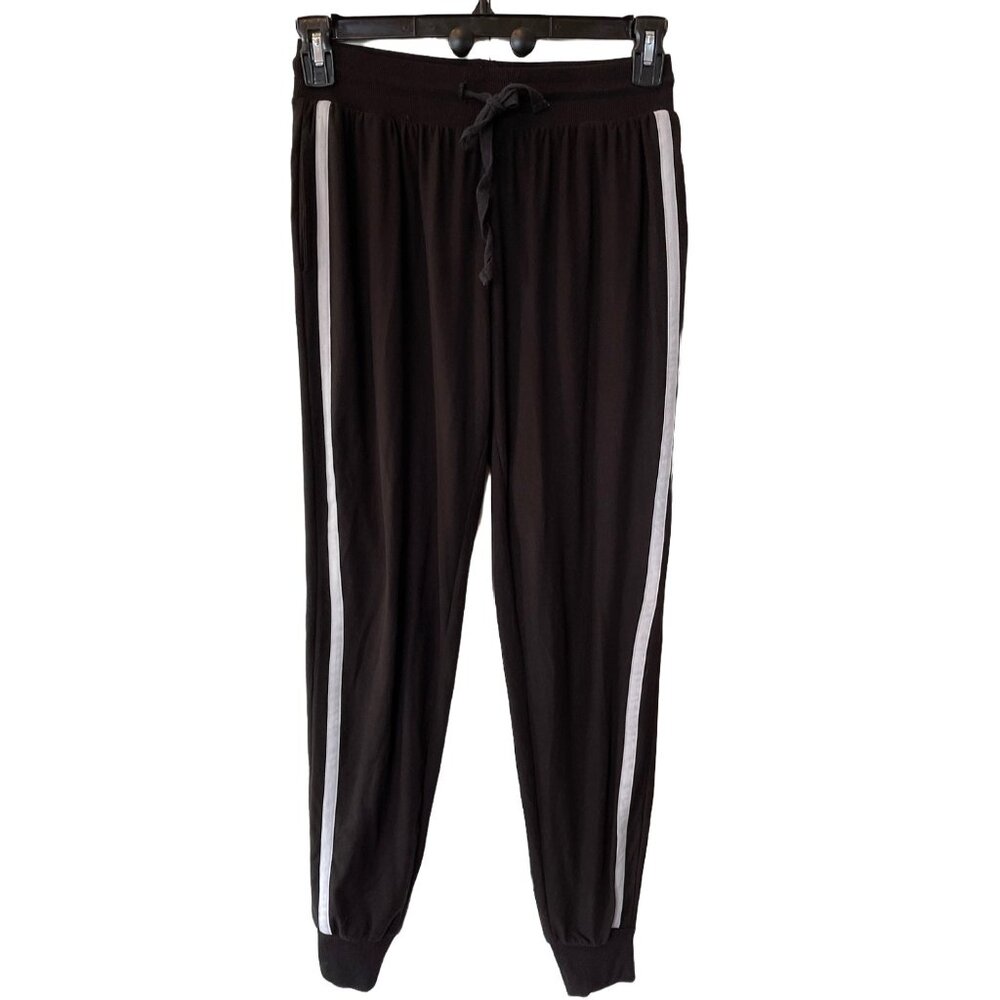 Derek Heart sweatpants  Casual Jogger Pants Black White Side Stripes Baggy Sz S